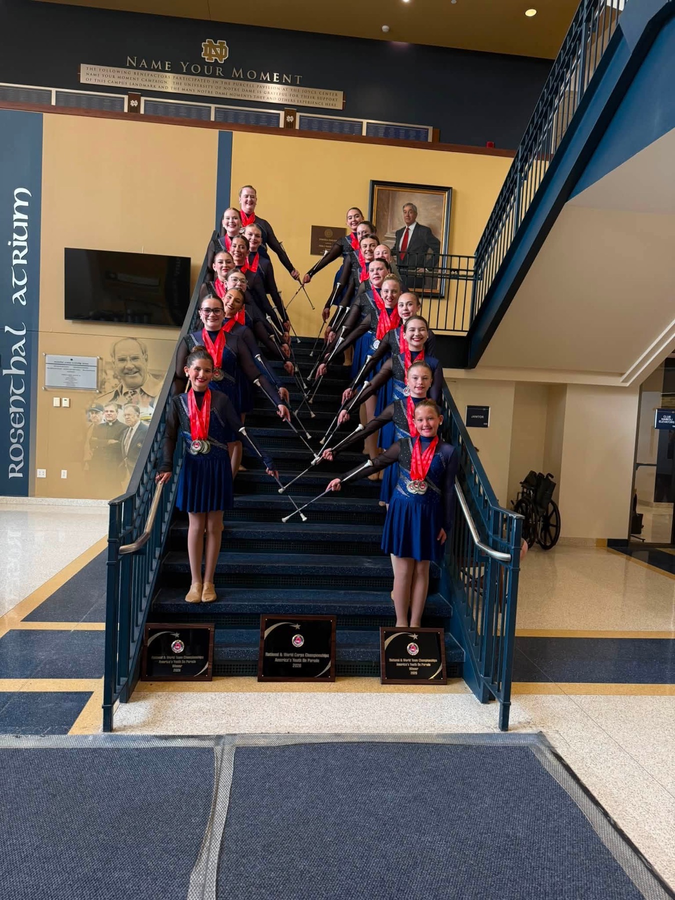 The team with their 2026 National Championship medals and plaques at Notre Dame